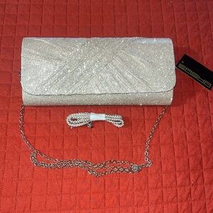NWT SASHA Elegant Gold Sparkle Clutch Purse Rectangle Shape Handbag